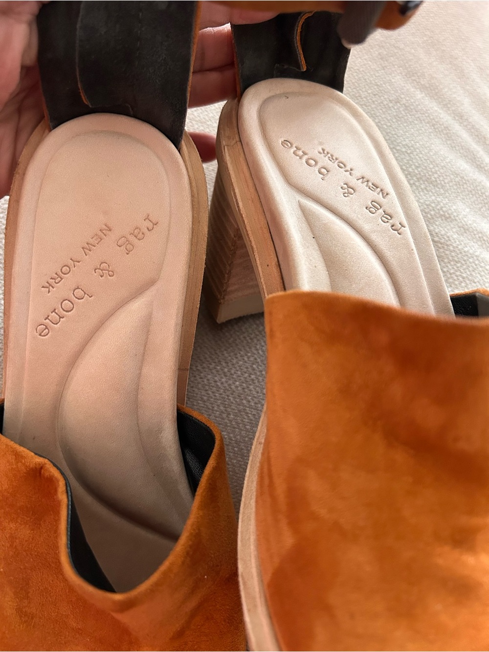 rag & bone Suede Open-Toe Sandals in Cognac/Tan 3 1/2 heel - Picture 2 of 9